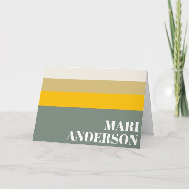 Bold Sage Green Yellow Stripes Modern Personalized Note Card (Front)
