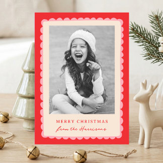 Bold Scallop Frame Hand Drawn Christmas Photo Holiday Card