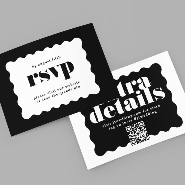 Bold Scalloped Border Black White QR CODE RSVP Card (Creator Uploaded)