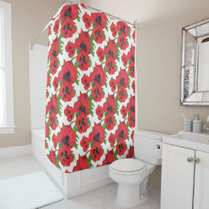 Bold Scarlet Oriental Poppies Pattern on White