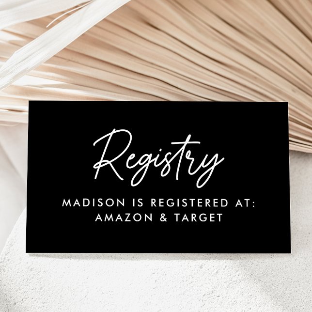 Bold Script Black and White Baby Shower Registry Enclosure Card (Creator Uploaded)