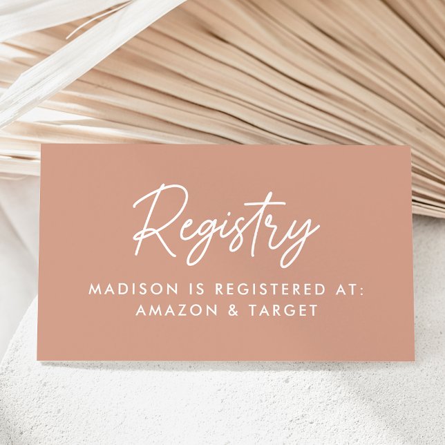 Bold Script Blush Terracotta Baby Shower Registry Enclosure Card (Creator Uploaded)