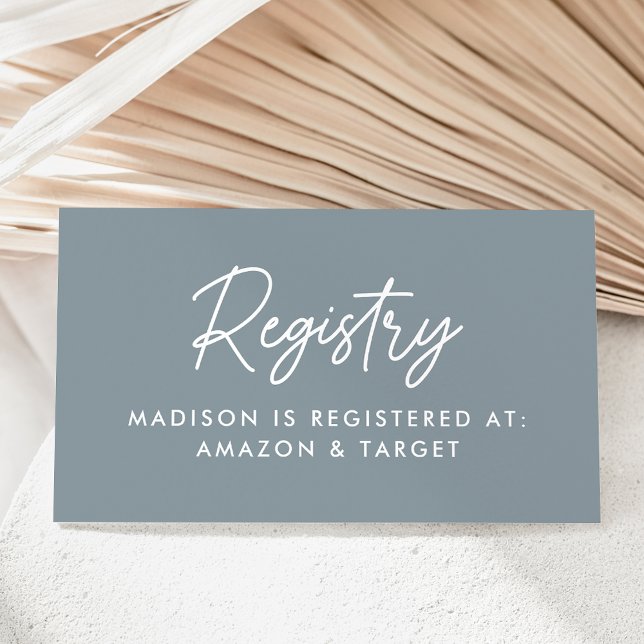 Bold Script Dusty Blue Baby Shower Registry Enclosure Card (Creator Uploaded)