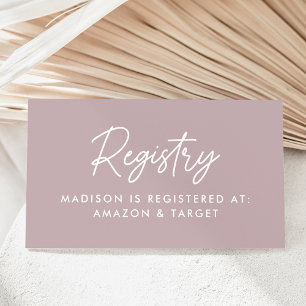 Bold Script Dusty Purple Baby Shower Registry Enclosure Card