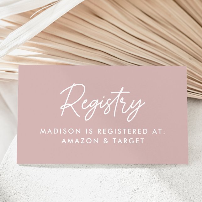 Bold Script Dusty Rose Baby Shower Registry Enclosure Card (Creator Uploaded)