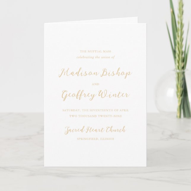 Bold Script Earthy Neutral Catholic Wedding Program (Front)