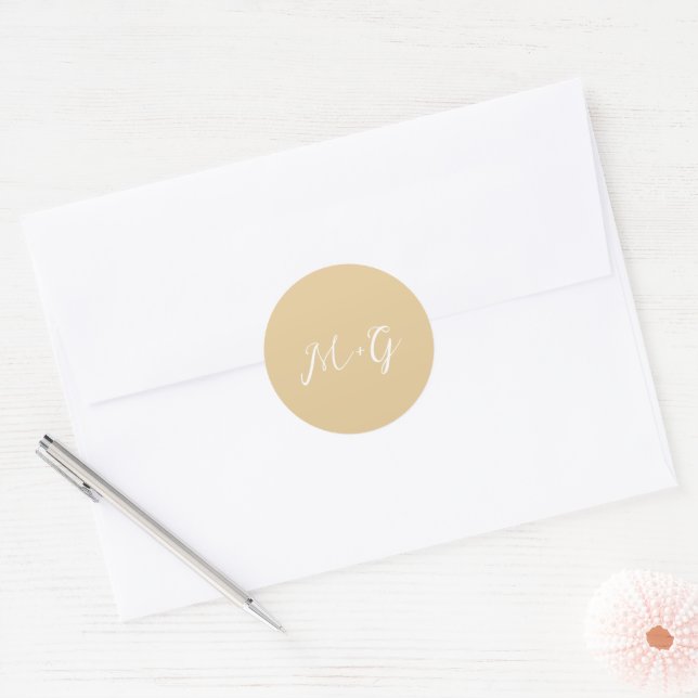 Bold Script Earthy Neutral Elegant Wedding Classic Round Sticker (Envelope)