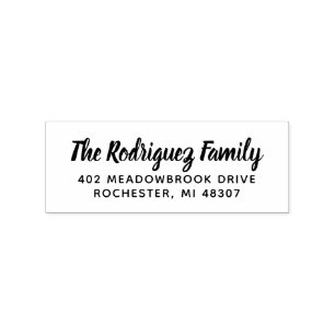 Bold Script Family Name Modern Return Address Rubber Stamp