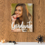 Bold Script Graduate Photo Custom 2025 Graduation Faux Canvas Print<br><div class="desc">Graduate is written in bold white handwritten script over your senior portrait photo makes a chic,  modern graduation canvas art. Customize this print with your high school or university class year 2025 under the bold typography and add a cute photograph of your senior.</div>