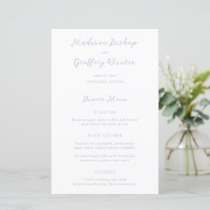 Bold Script Lilac Elegant Wedding Menu