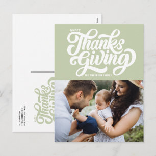 Bold Script Mint Green Photo Happy Thanksgiving Holiday Postcard