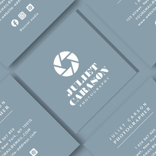 Bold Script Photography Dusty Blue Square Business Card