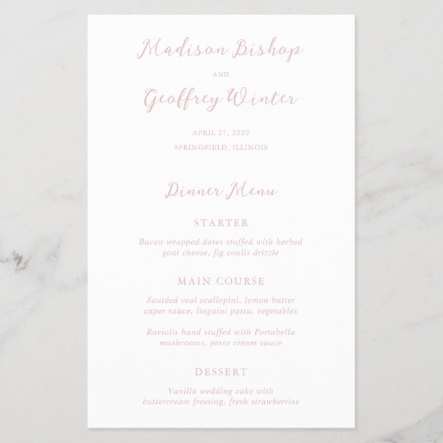 Bold Script Pink Elegant Budget Wedding Menu (Front)