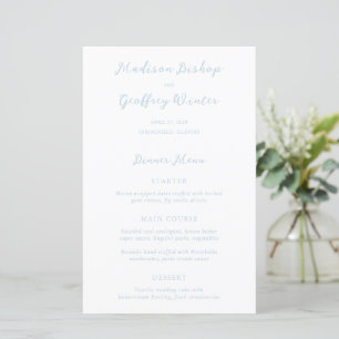 Bold Script Powder Blue Elegant Wedding Menu