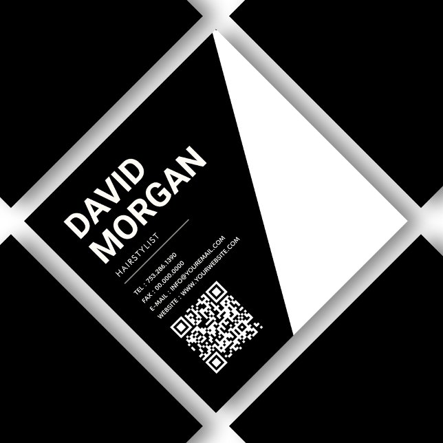 Bold Script QR Code Black And white Square Business Card (Creator Uploaded)