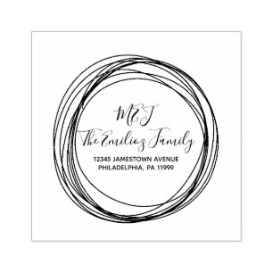 Bold Script Ring Family Monogrammed Name Address  Rubber Stamp