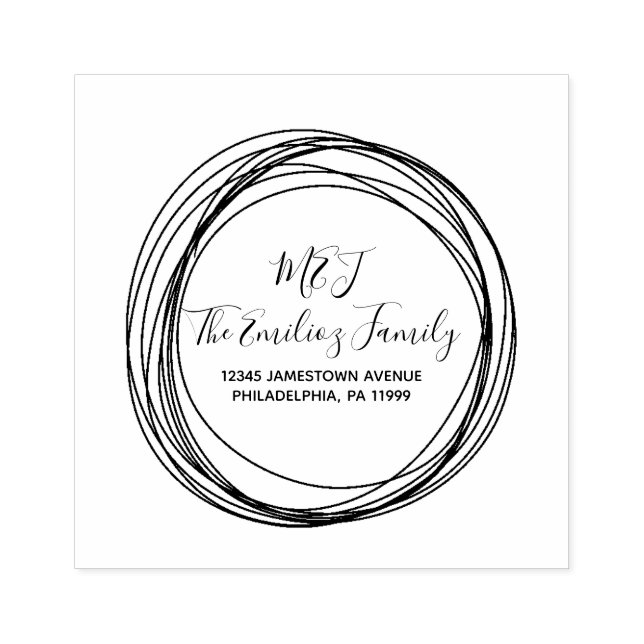 Bold Script Ring Family Monogrammed Name Address  Rubber Stamp (Imprint)
