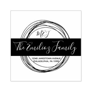Bold Script Rings Family Monogrammed Address  Rubber Stamp
