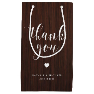 Bold Script Rustic Wood Pattern Thank You Gift Bag
