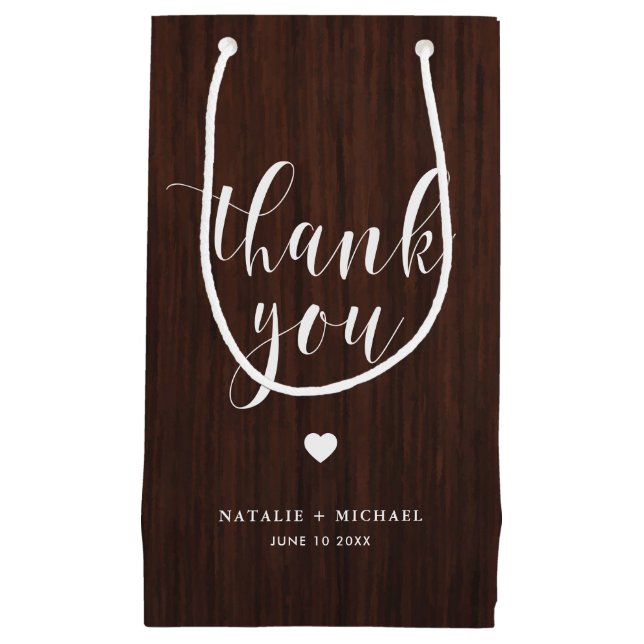 Bold Script Rustic Wood Pattern Thank You Gift Bag (Front)