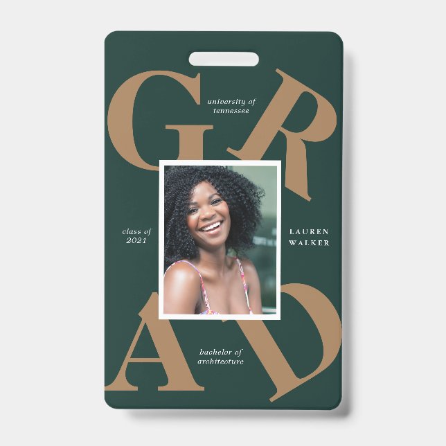 bold script school colours graduate announcement badge (Front)