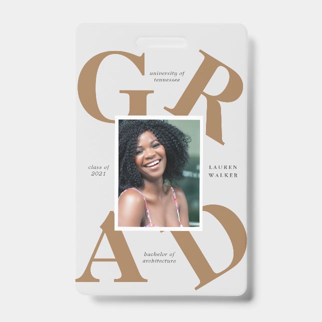 bold script school colours graduate announcement badge (Front)