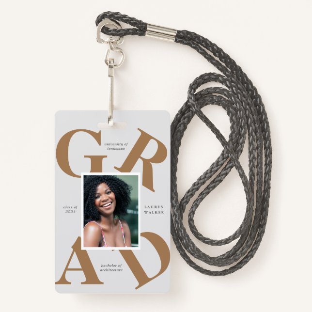 bold script school colours graduate announcement badge (Front with Lanyard)