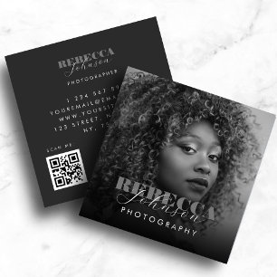 Bold Script Typography Photo Qr Code Photography Square Business Card