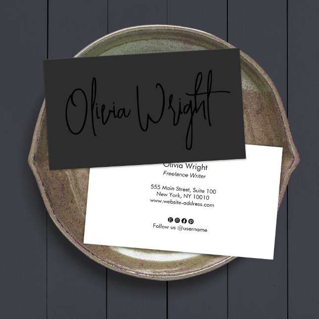 Bold Signature Script, Professional Black on Black Business Card (Creator Uploaded)