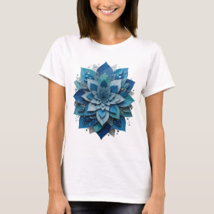 Bold Silver BLUE ICE FLOWER Artistic Motif T-Shirt