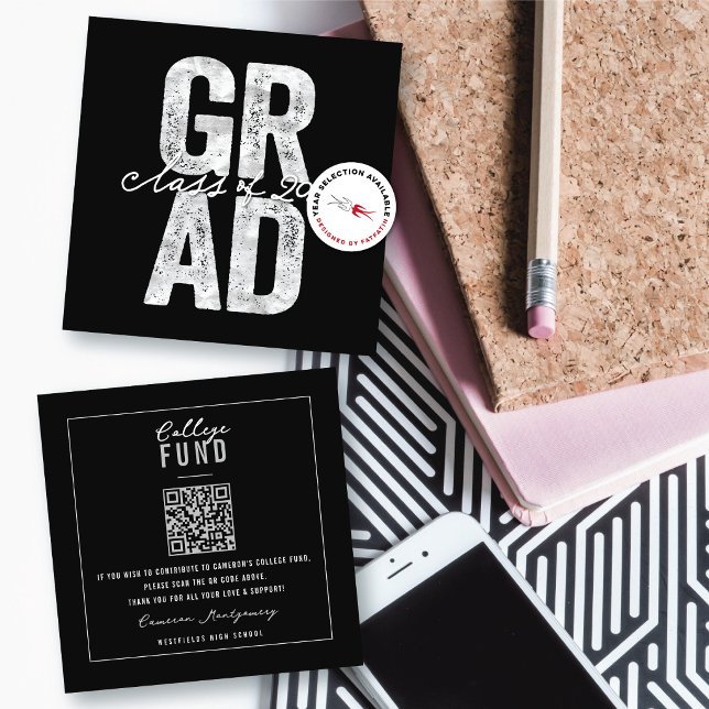Bold Silver GRAD Stylish Graduation College Fund Enclosure Card (Bold Silver GRAD Stylish Graduation College Fund Insert / Enclosure Card @ zazzle.com/color_therapy)