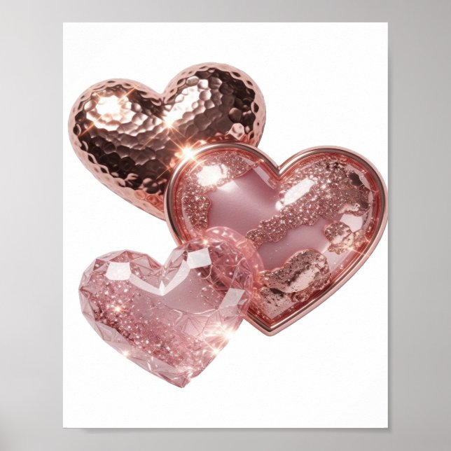 Bold Silver THREE HEARTS Artistic Motif Poster (Front)