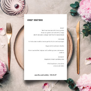 Bold Simple Black White Simple Custom Wedding Menu