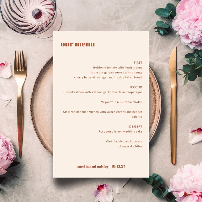 Bold Simple Boho Rust Simple Custom Wedding Menu (Creator Uploaded)