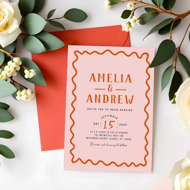 Bold Simple Coral Pink Wedding Invitation (Creator Uploaded)