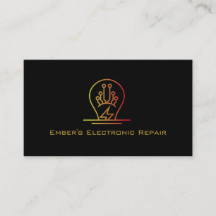 Bold Simple Electronic Repair Black Neon Bulb Logo Business Card