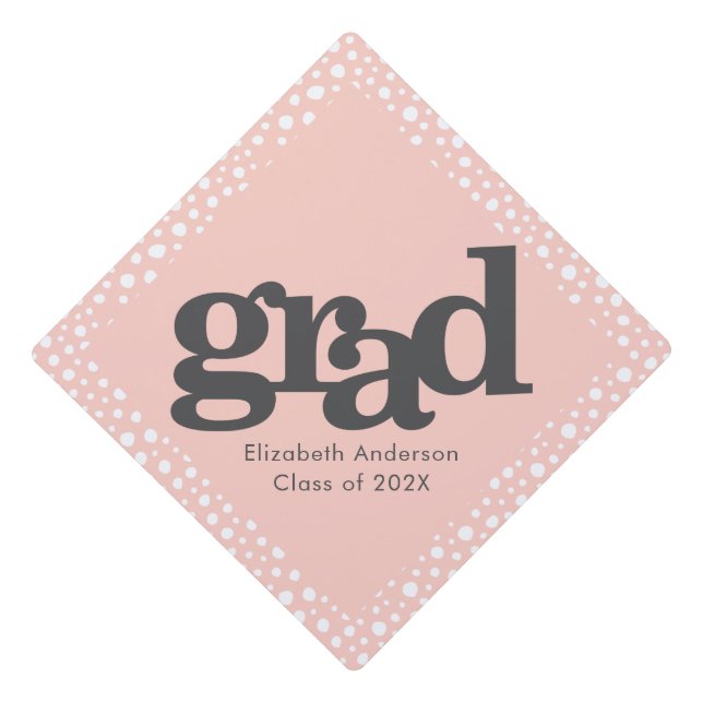 Bold simple modern blush pink grey typography name graduation cap topper (Front)