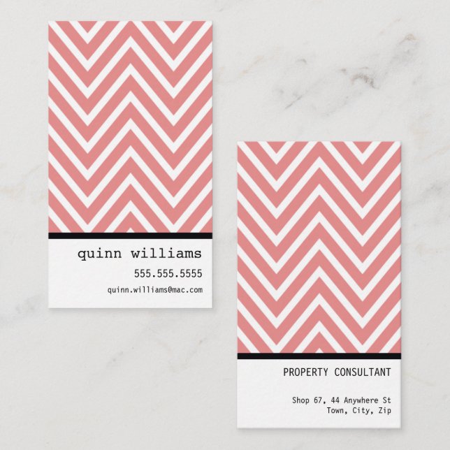 BOLD SIMPLE MODERN chevron pattern fresh coral Business Card (Front/Back)