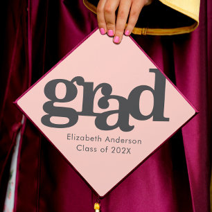 Bold simple modern grey typography on blush pink graduation cap topper