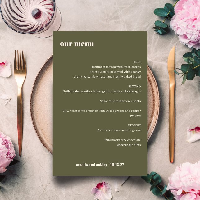 Bold Simple Olive Fall Simple Custom Wedding Menu (Creator Uploaded)