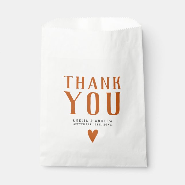 Bold Simple Orange Heart Wedding Favour Bag (Front)