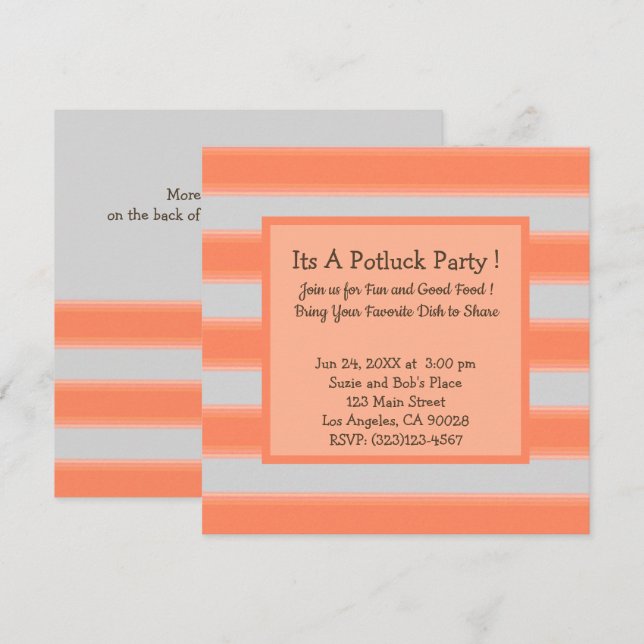 Bold Simple Stripes Orange Potluck Party Invitation (Front/Back)