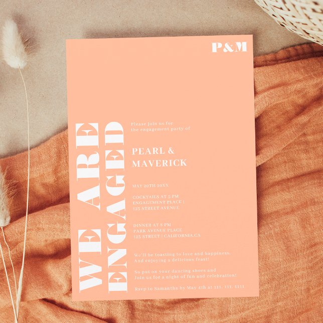 Bold simple white peach wedding engagement party invitation (Bold simple white peach wedding engagement party invitation)