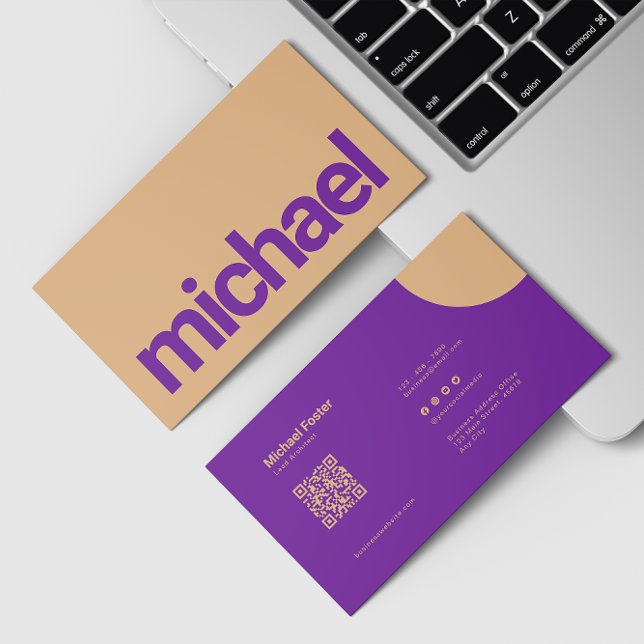 Bold Simplicity Purple & Peach Scannable Qrcode Business Card (Creator Uploaded)