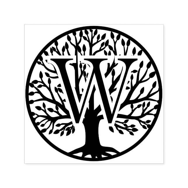 Bold Single Initial Over Tree of Life #1F Self-inking Stamp (Design)