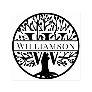 Bold Single Initial Over Tree of Life Name #1FR Self-inking Stamp