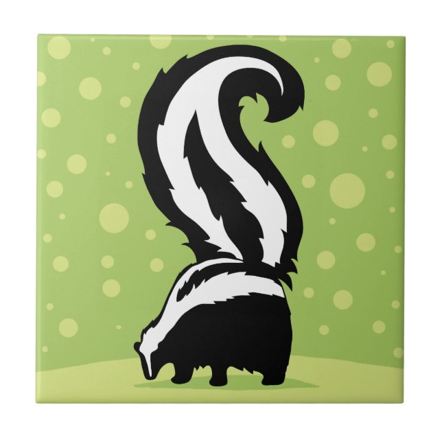 Bold Skunk Illustration With Green Dots Tile (Front)