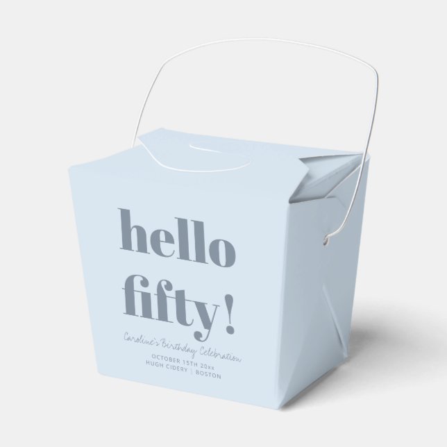 Bold Soft Blue Modern 50th Birthday Custom Favor Box (Front Side)