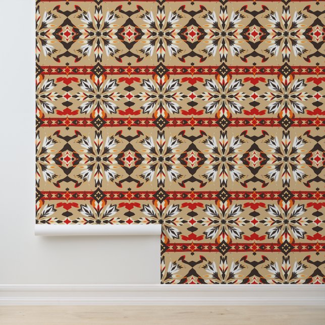 Bold Southwestern Geometric Feather Pattern Wallpaper (Application)