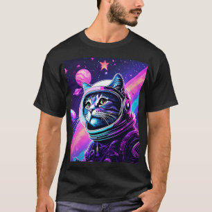Bold Space Cat Adventure – Retro Vaporwave Galaxy  T-Shirt